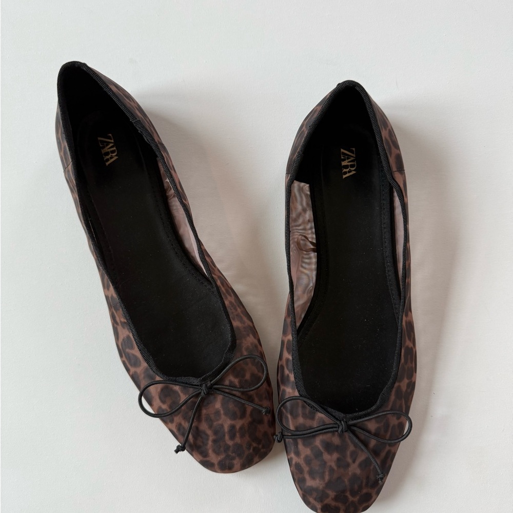 Zara Brown Leopard Print Mesh Ballet Flats